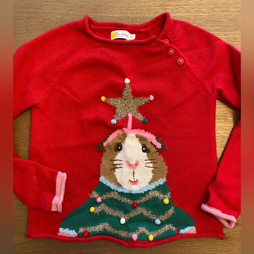 Mini Boden Red hamster Christmas sweater size 9/10